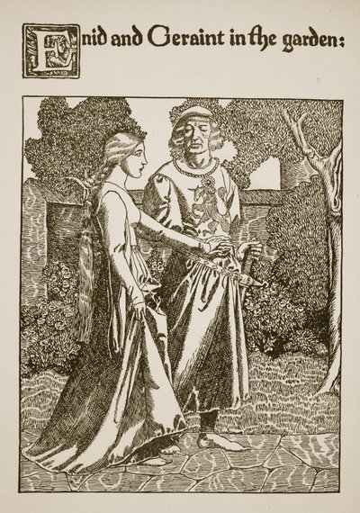 庭のイーニッドとジェライント、「杯の物語とアーサーの通過」の挿絵、1910年頃 作： Howard Pyle